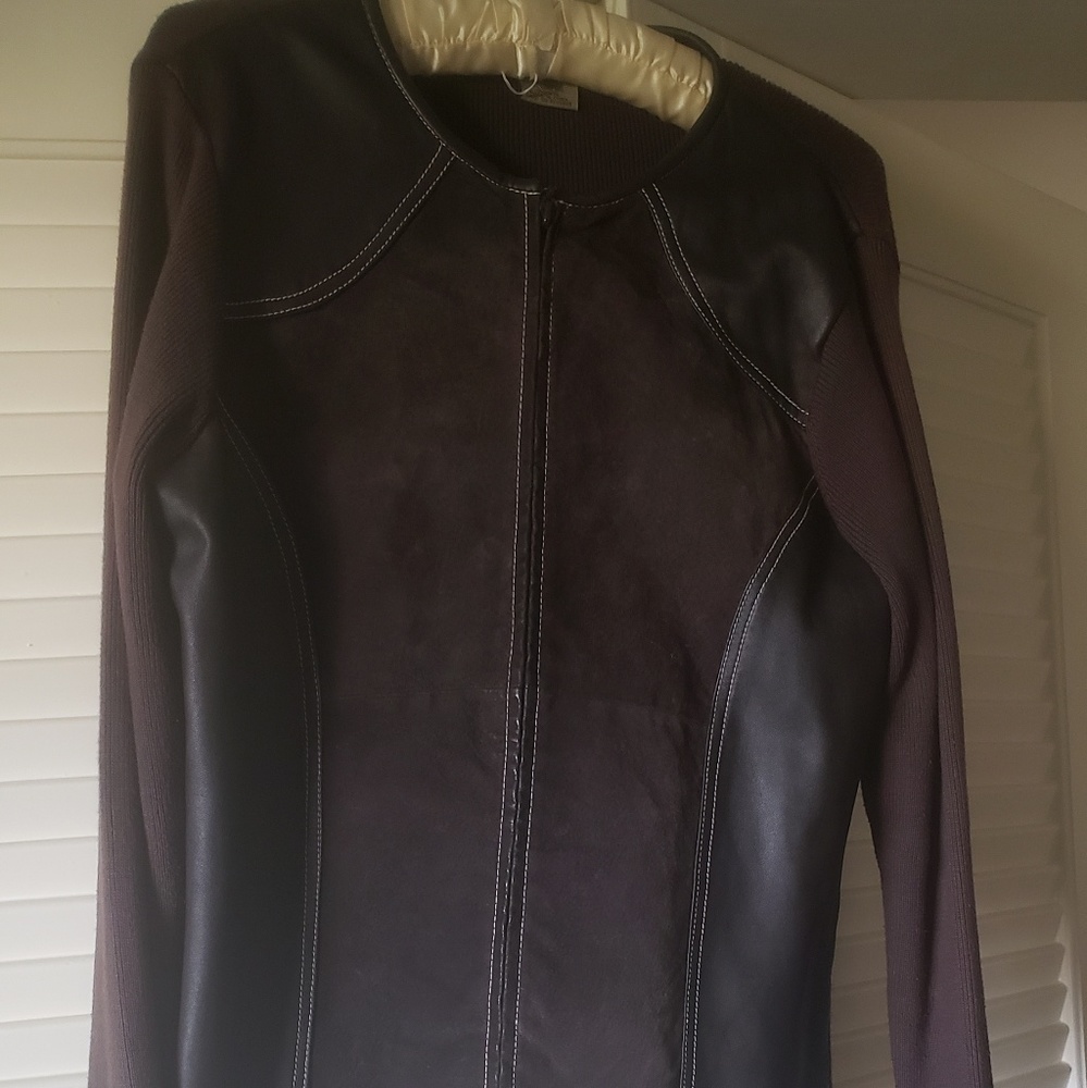Brown leather sweater jacket